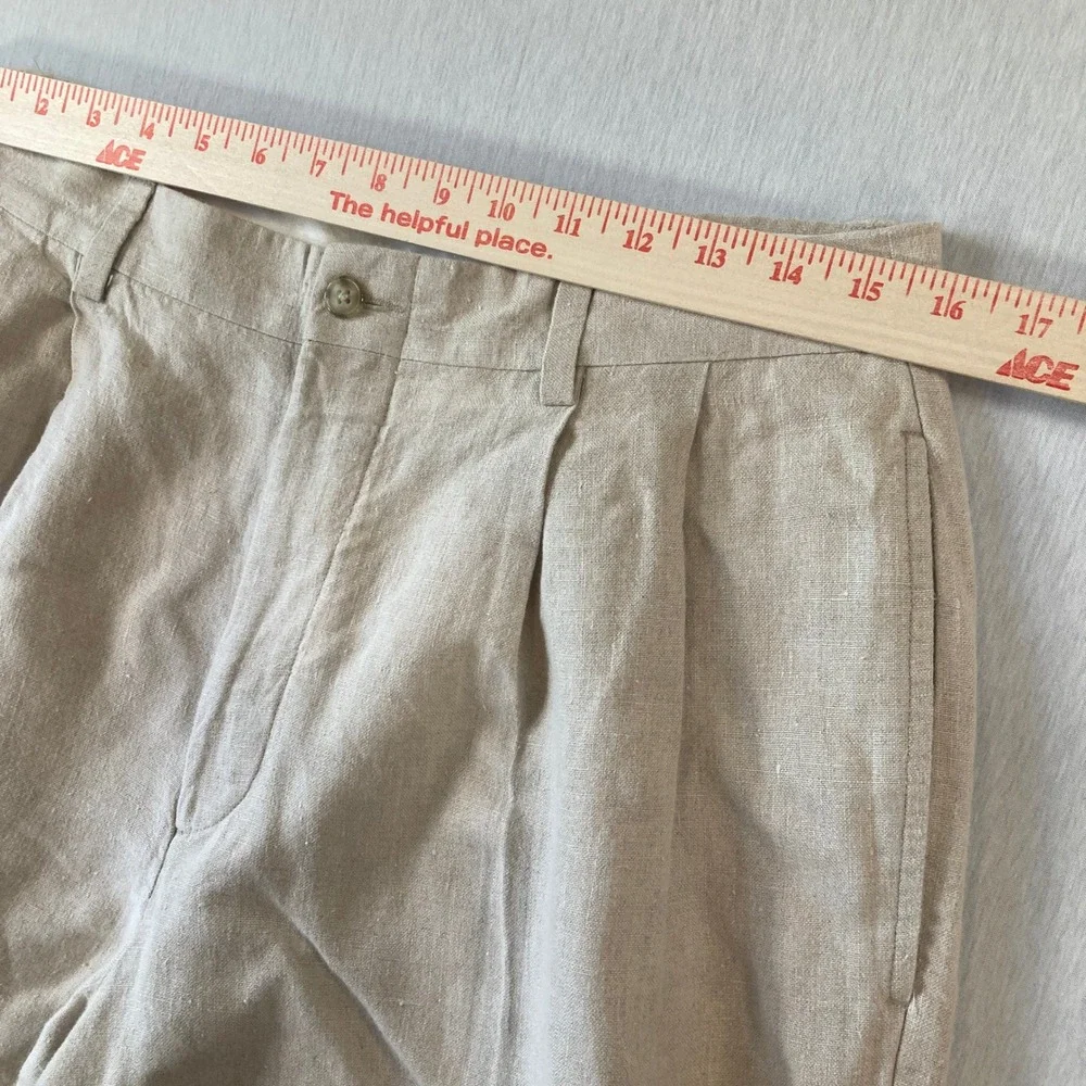 Turnbury Mens Pants 34x29 (Fit 33x27) 100% Linen Cream Pleated Dress Straight